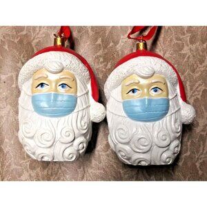 2 Santa Christmas Ornaments 3D Wearing Mask Creative 2020 Hanging Decor NEW